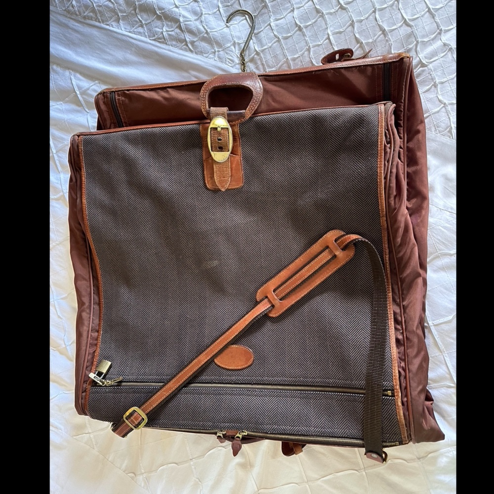 French Brown Herringbone Garment Bag